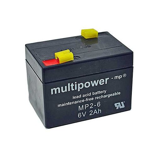 Multipower MP2-6 AGM 6 V 2 Ah - 4,8mm Faston Multipower MP2-6 AGM 6 V 2 Ah - 4,8mm Faston