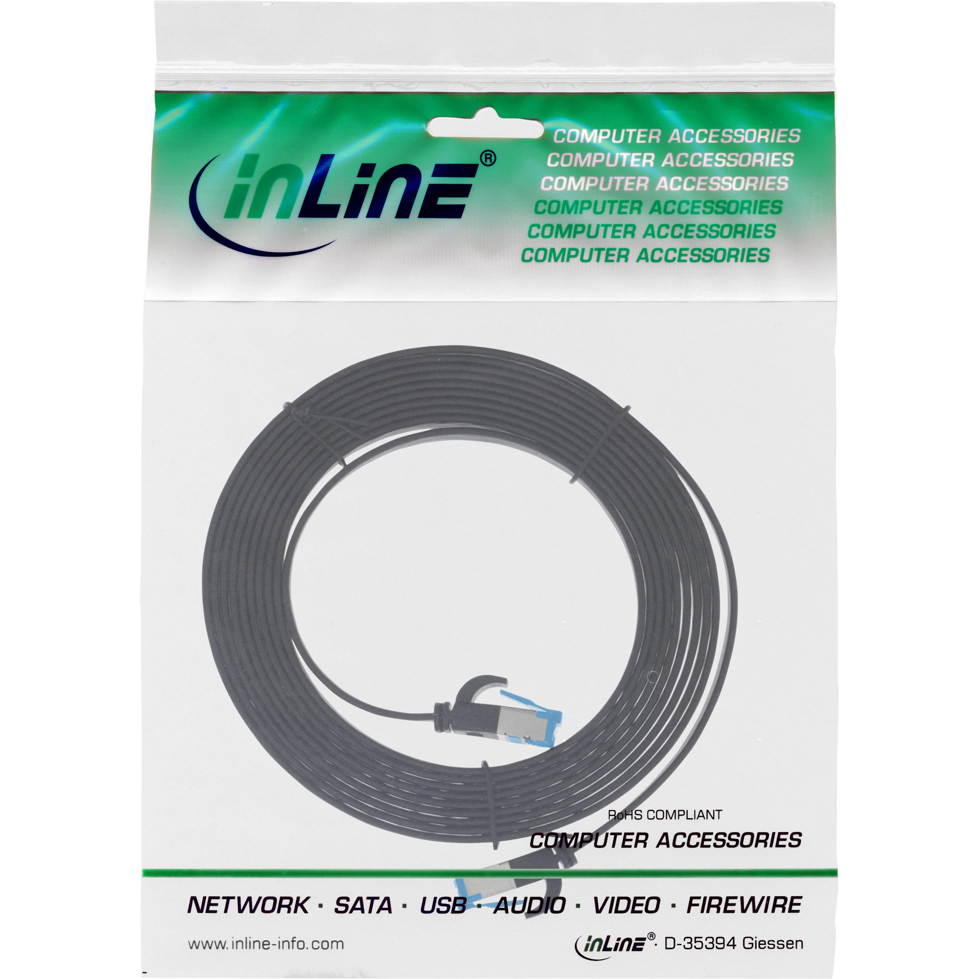 Inline® Patchkabel flach, U/FTP, Cat.6A, TPE halogenfrei, schwarz, 1m