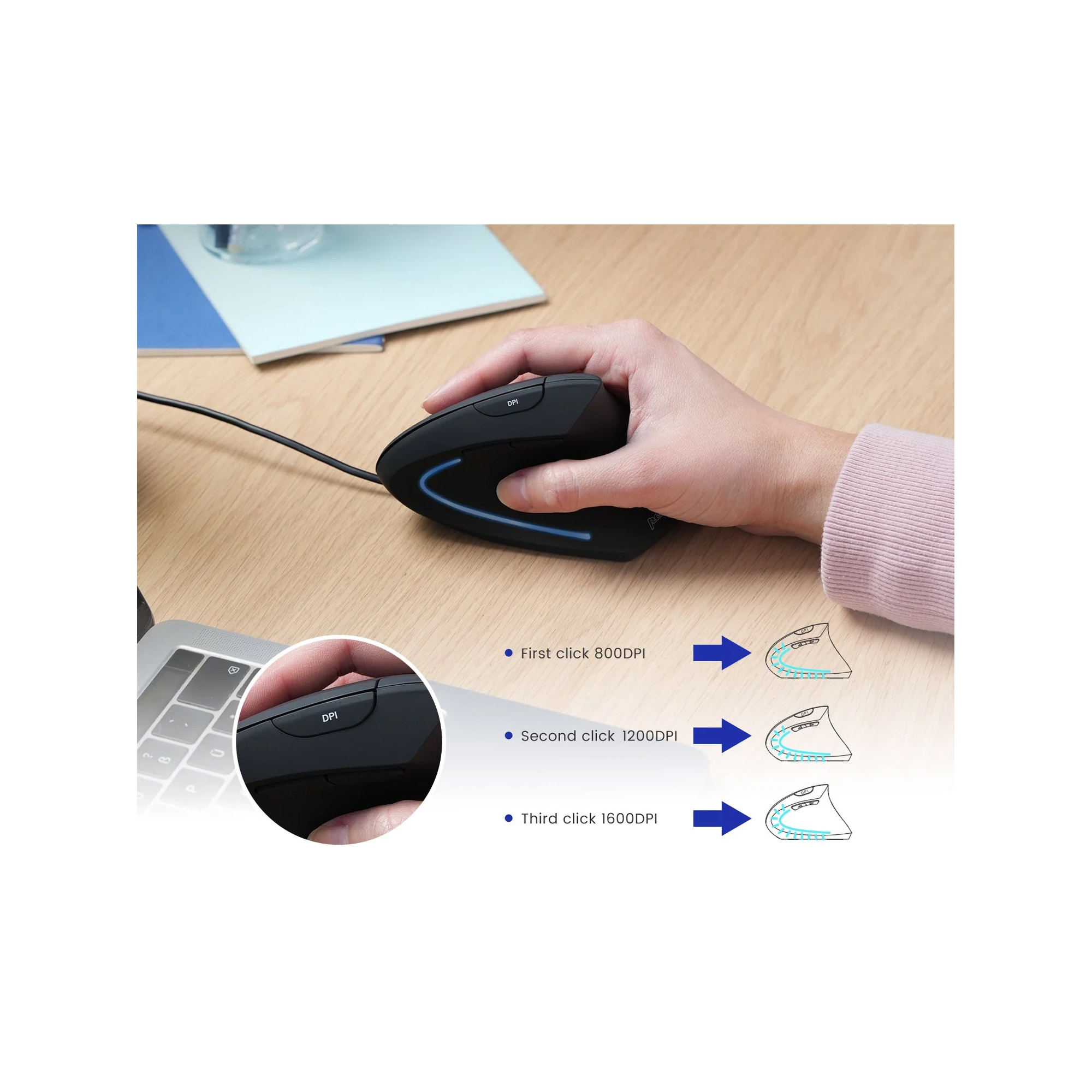 Perixx PERIMICE-513 C Vertikale Ergonomie-Maus, USB-C, schwarz, Rechtshänder
