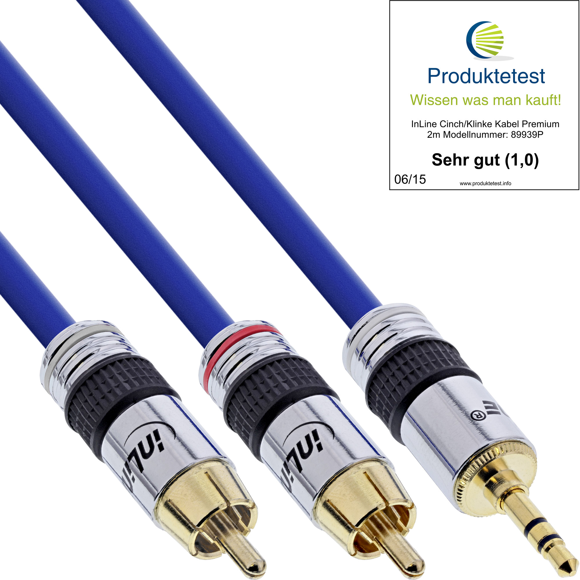7m - Inline® Cinch/Klinke Kabel, PREMIUM, 2x Cinch Stecker an 3,5mm Klinke