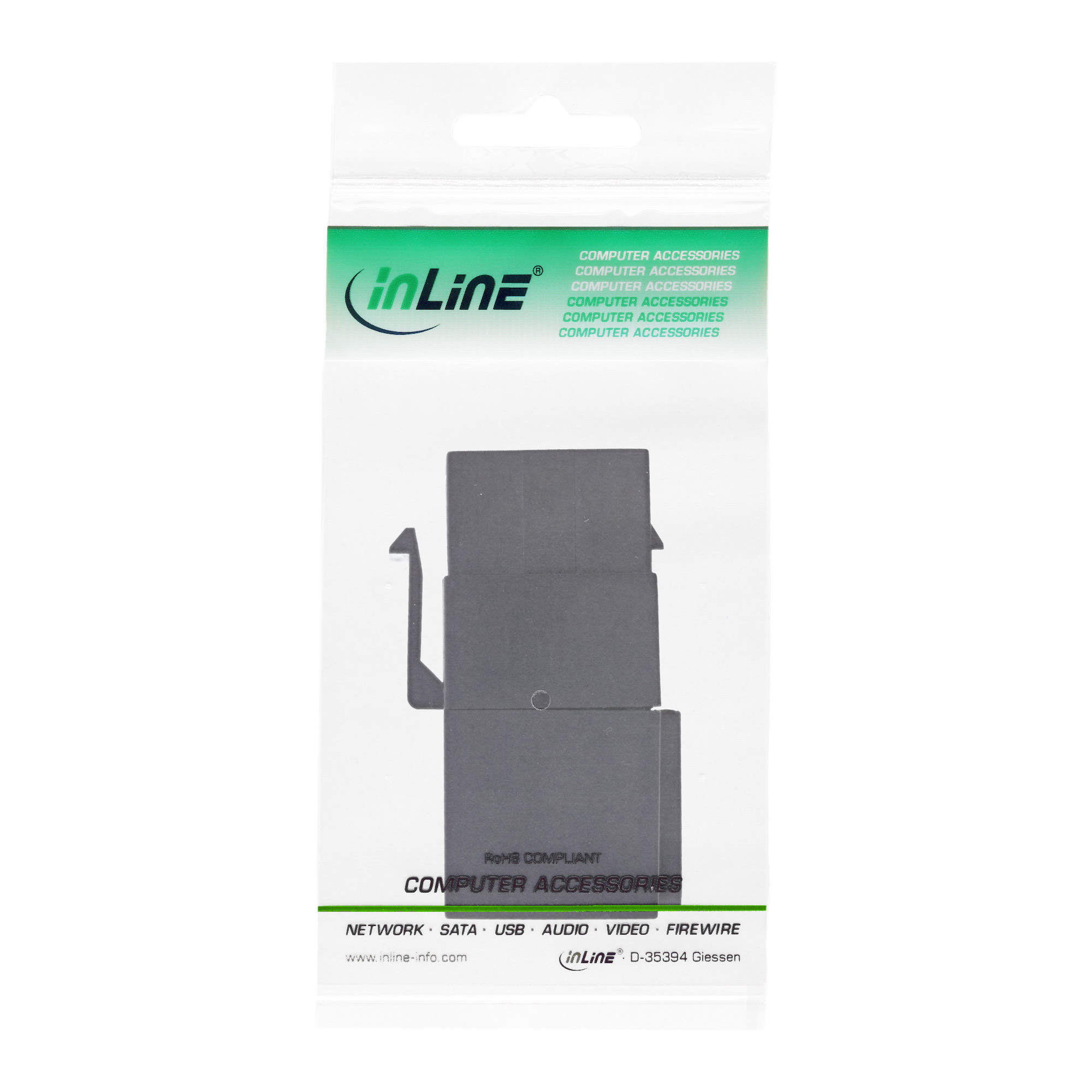 Inline® USB 2.0 Keystone Snap-In Einsatz, USB-A BU/BU, gewinkelt, schwarz