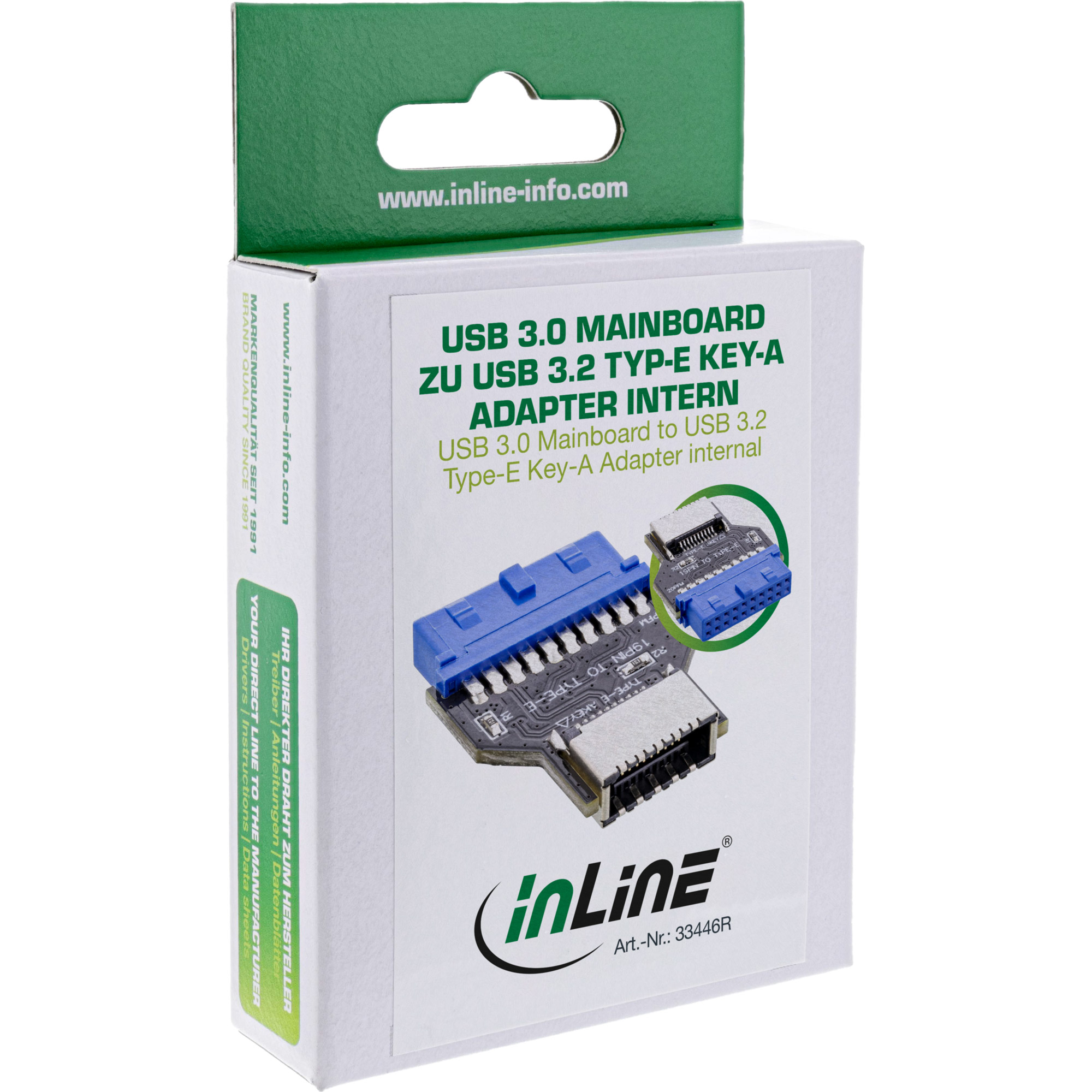 Inline® USB 3.0 Mainboard zu USB 3.2 Typ-E Key-A Adapter intern
