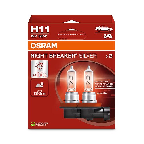 OSRAM H11 12V 55W PGJ19-2 NIGHT BREAKER® SILVER +100% 2 Stück