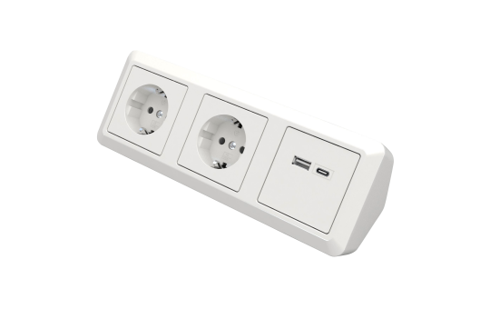 Steckdosenblock McPower ''Cup'' Aufbau, weiß, 2-fach Schutzkontakt + 2x USB A+C