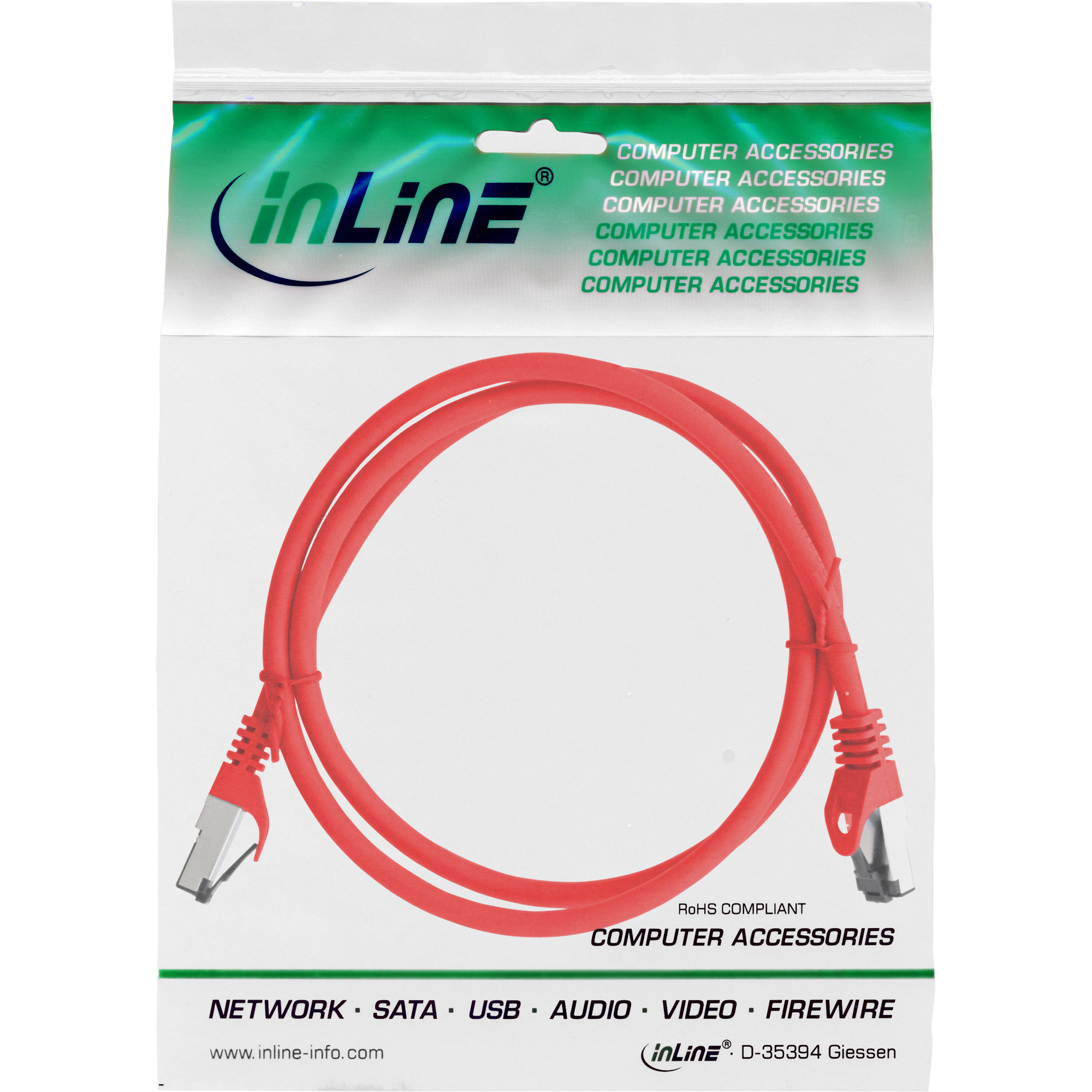 Inline® Patchkabel, S/FTP (PiMf), Cat.8.1, 2000MHz, halogenfrei, rot, 2m