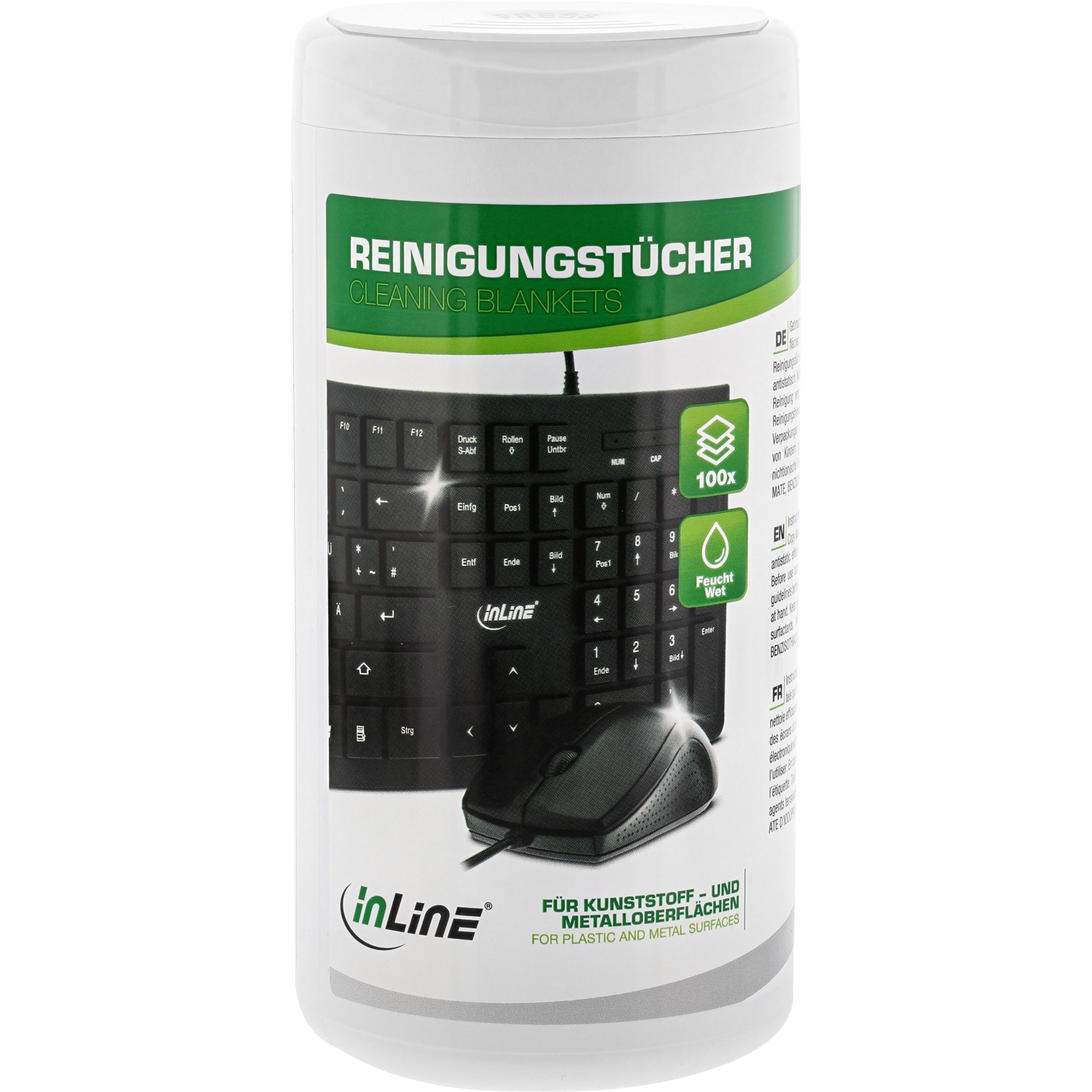 Inline® Reinigungstücher, feuchte ComputerReinigungstücher, 100 Stück