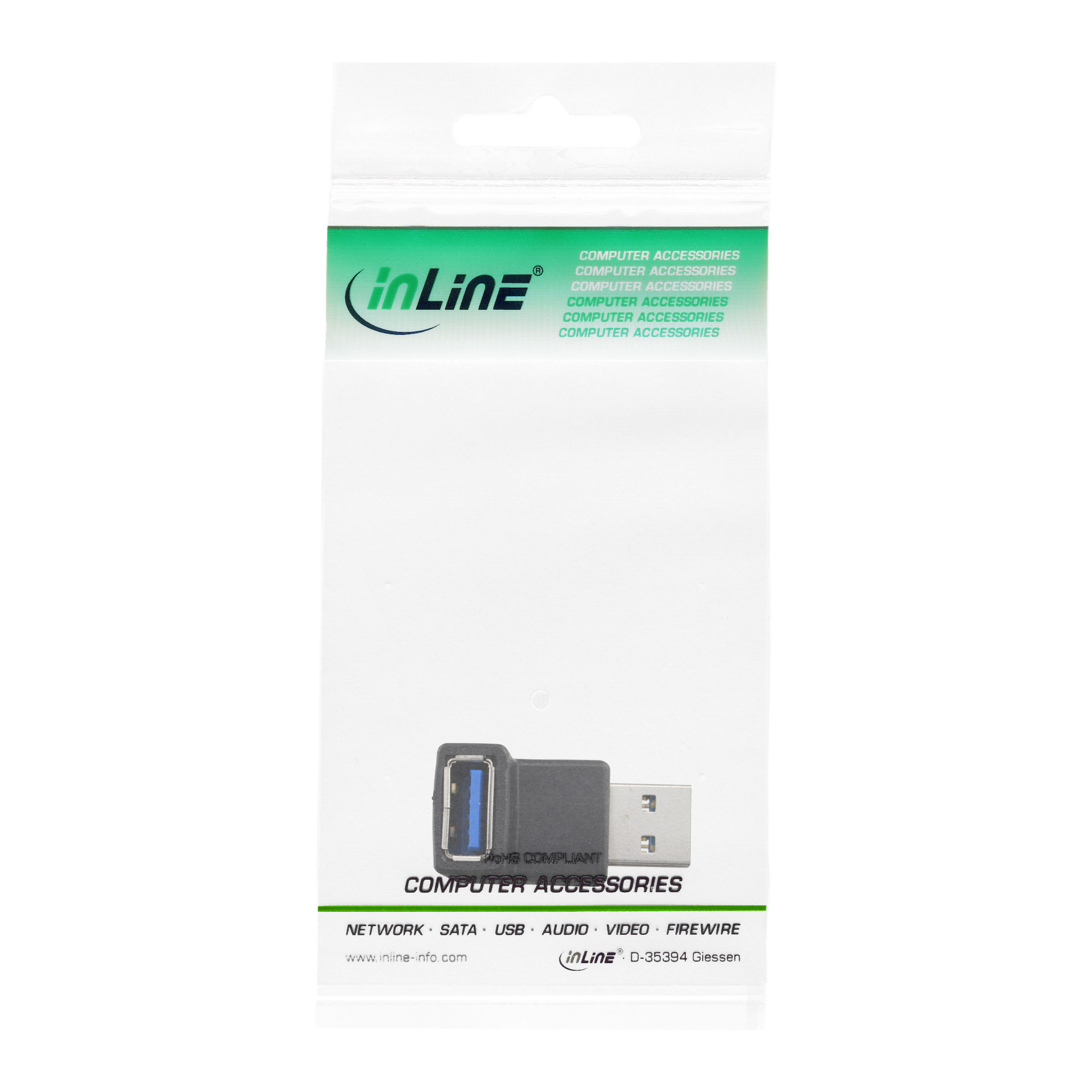 Inline® USB 3.0 Adapter, Stecker A auf Buchse A, gewinkelt 90°