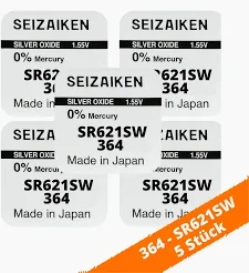 5x SR621SW SR60 364 Silberoxid Batterie Seizaiken 1,55 V