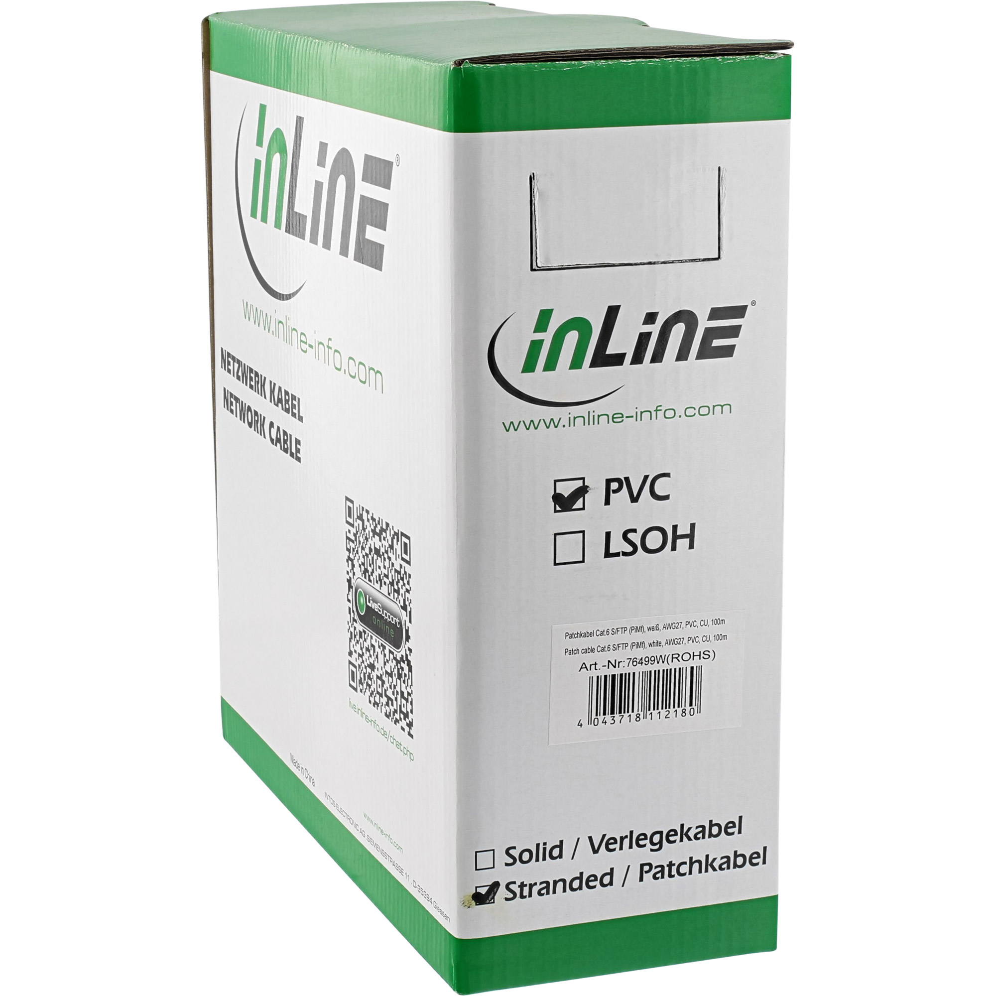 100m - Inline® Patchkabel Cat.6 S/FTP (PiMf), weiß, AWG27, PVC, CU 100m - Inline® Patchkabel Cat.6 S/FTP (PiMf), weiß, AWG27, PVC, CU