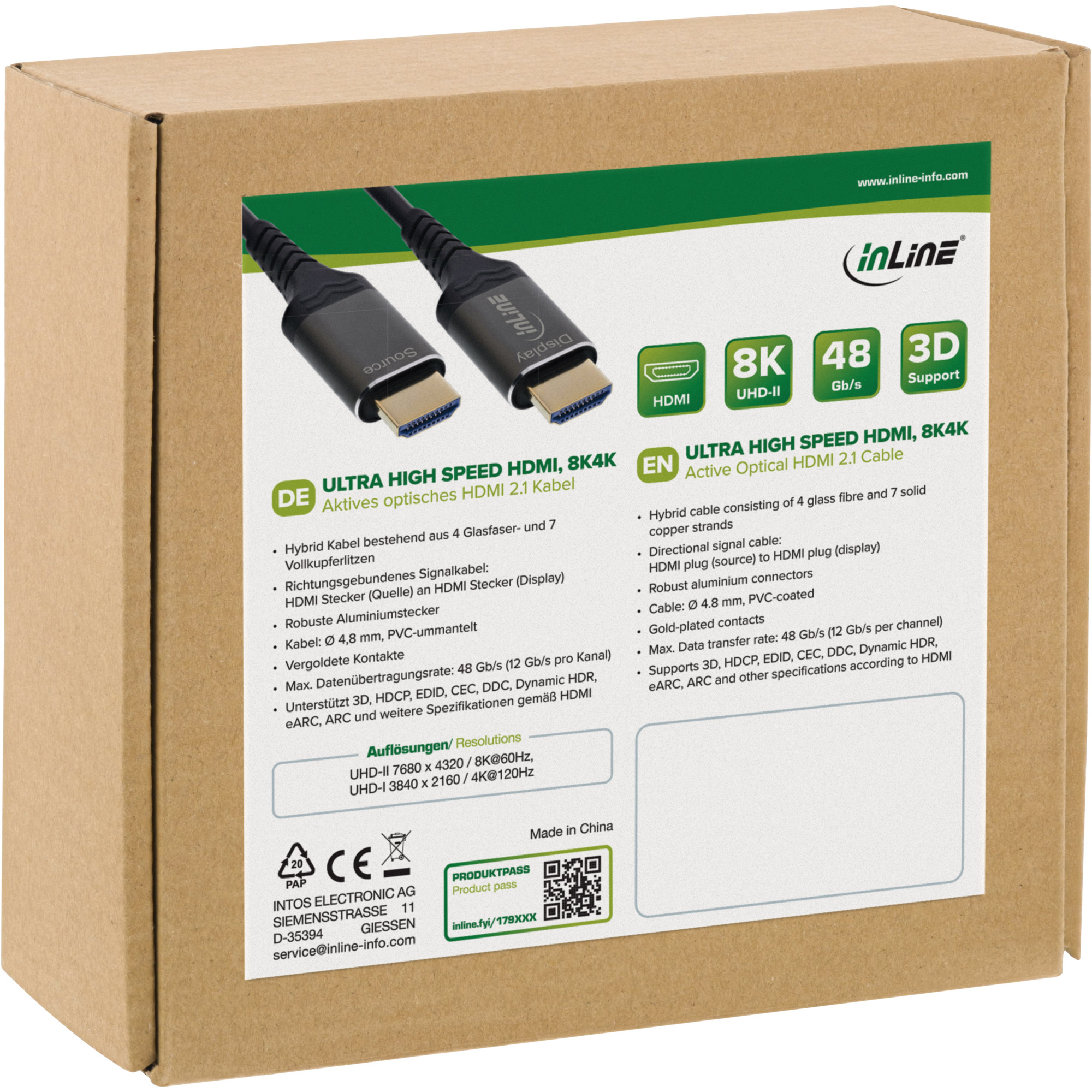 Inline® HDMI AOC Kabel, Ultra High Speed HDMI Kabel, 8K, Aluminium, 40m Inline® HDMI AOC Kabel, Ultra High Speed HDMI Kabel, 8K, Aluminium, 40m