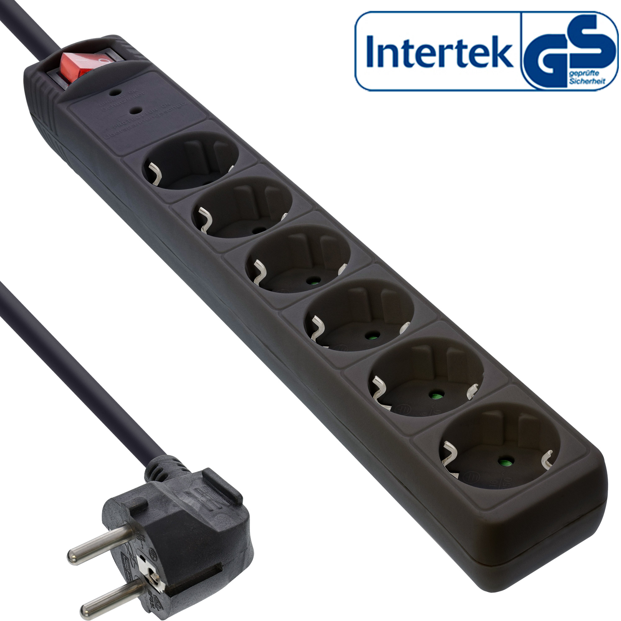 Inline® Steckdosenleiste, 6-fach Schutzkontakt, mit ÜSS, schwarz