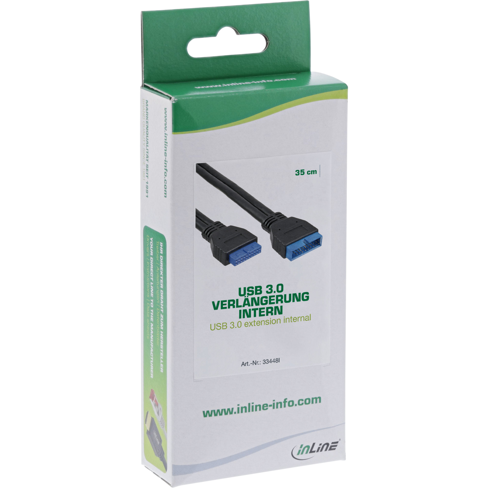 Inline® USB 3.0 VerLängerung intern, Pfostenanschluss Stecker auf Buchse, 0,35m