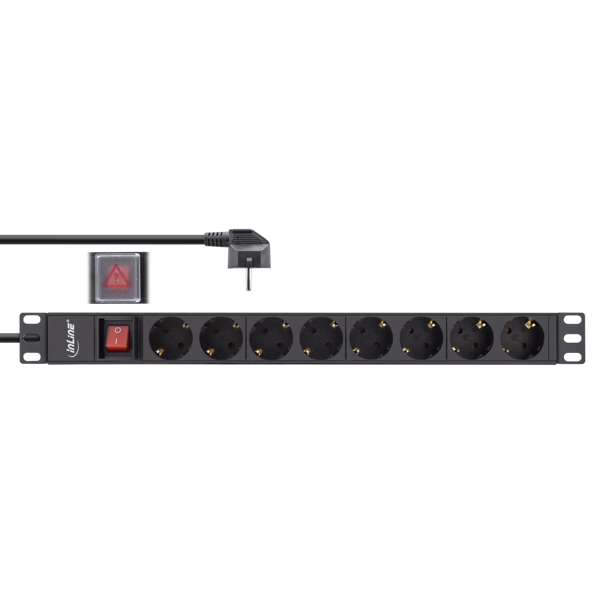 Inline® 19" Steckdosenleiste, 8-fach Schutzkontakt, mit Schalter, 2m, schwarz