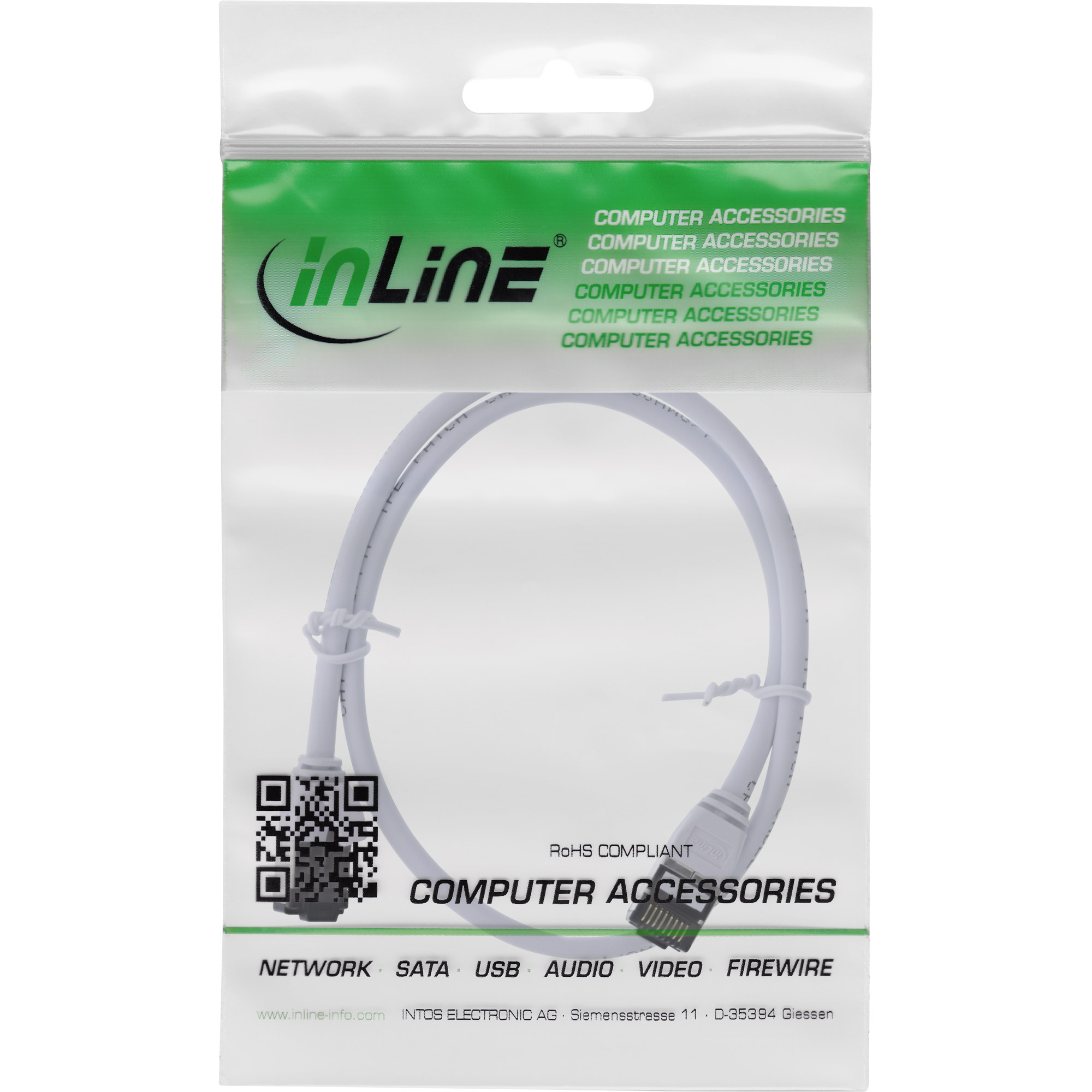 Inline® Patchkabel slim, U/FTP, Cat.8.1, TPE halogenfrei, weiß, 0,3m