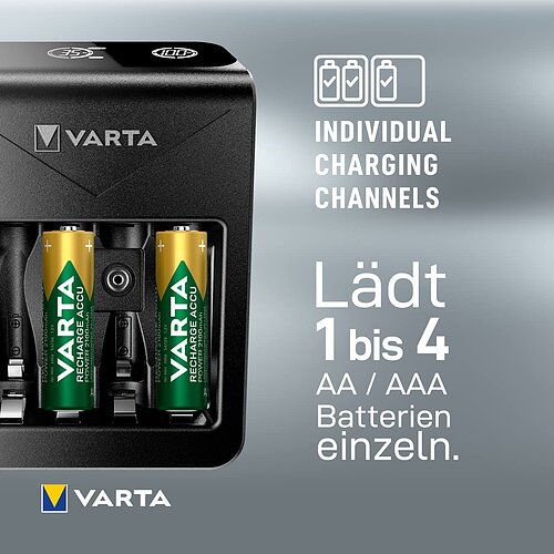 NiMH Akku LCD+ Plug Ladegerät 0,45A Varta 57687 für AA Mignon AAA Micro 9 V Block USB