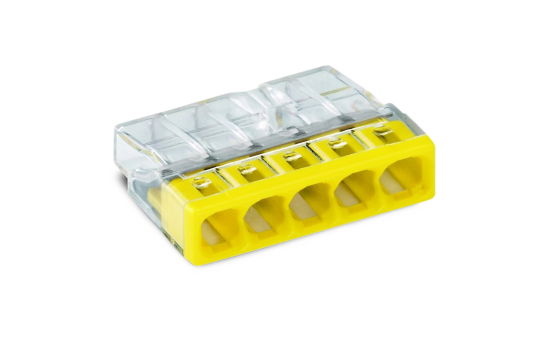 COMPACT-Verbindungsdosenklemme WAGO, eindrähtige Leiter, 5 Klemmstellen, gelb COMPACT-Verbindungsdosenklemme WAGO, eindrähtige Leiter, 5 Klemmstellen, gelb