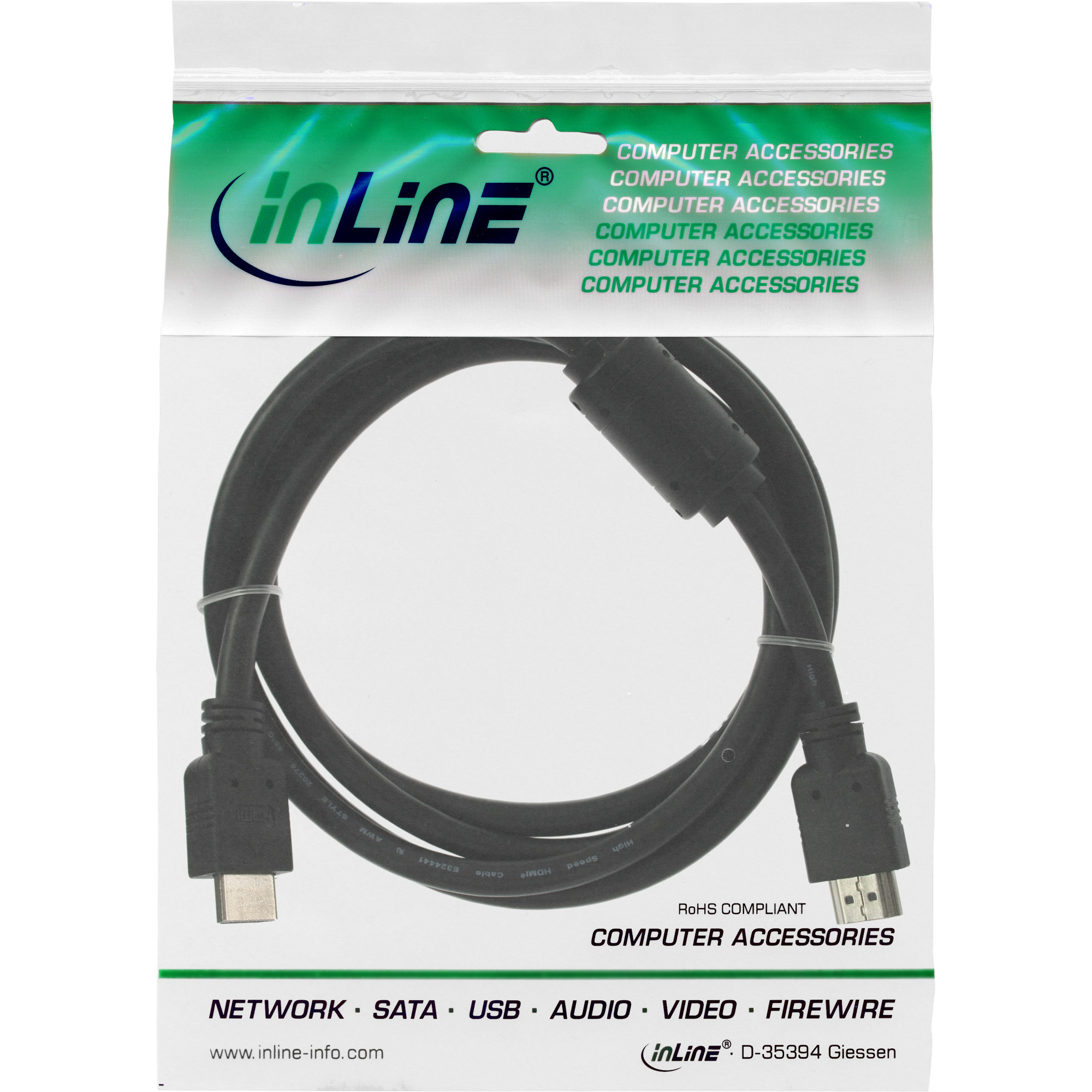 Inline® HDMI Kabel, HDMI-High Speed, ST / ST, schwarz, mit Ferrit, 1,5m