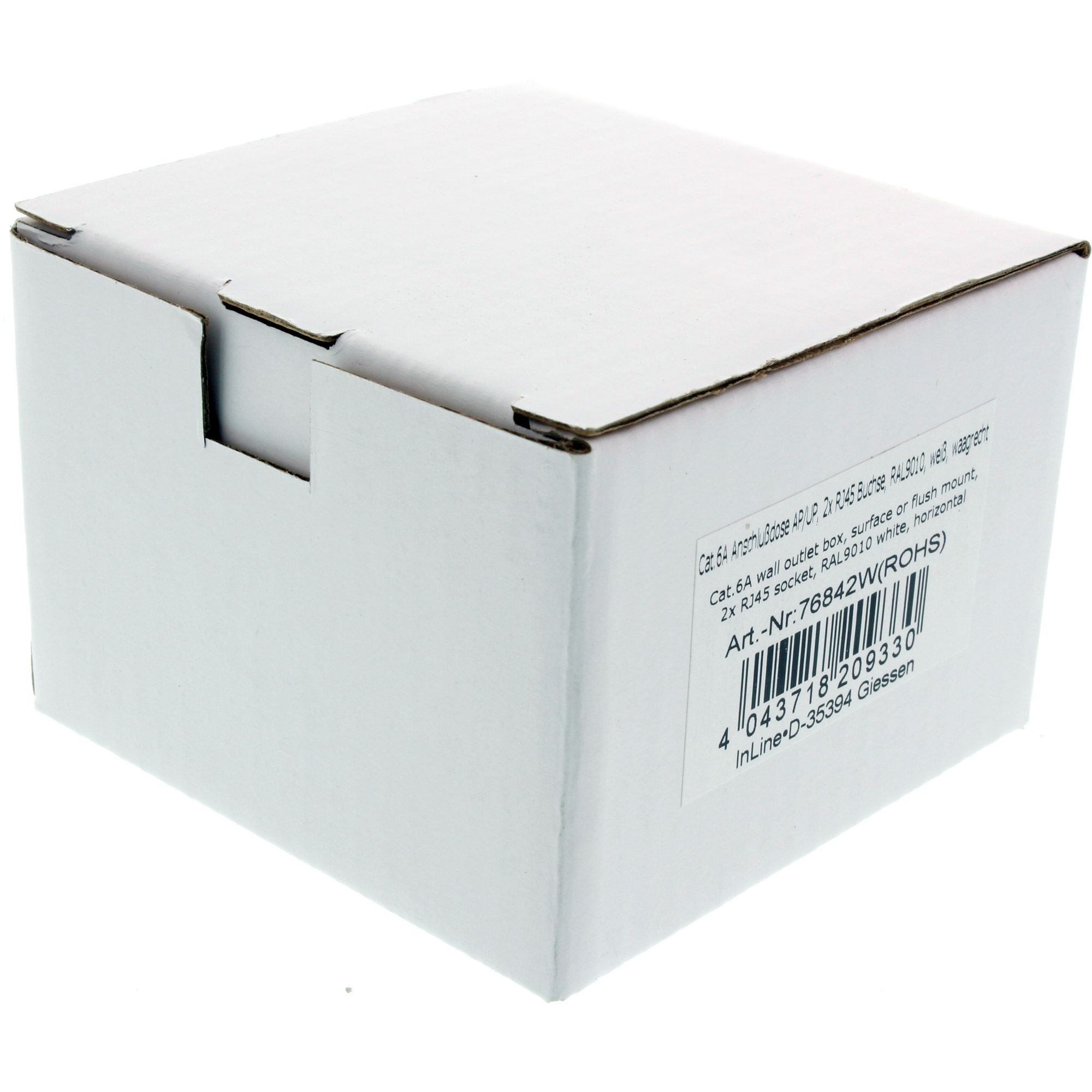 Inline® Cat.6A Anschlussdose, AP/UP 2x RJ45 Buchse, RAL9010, weiß, waagerecht