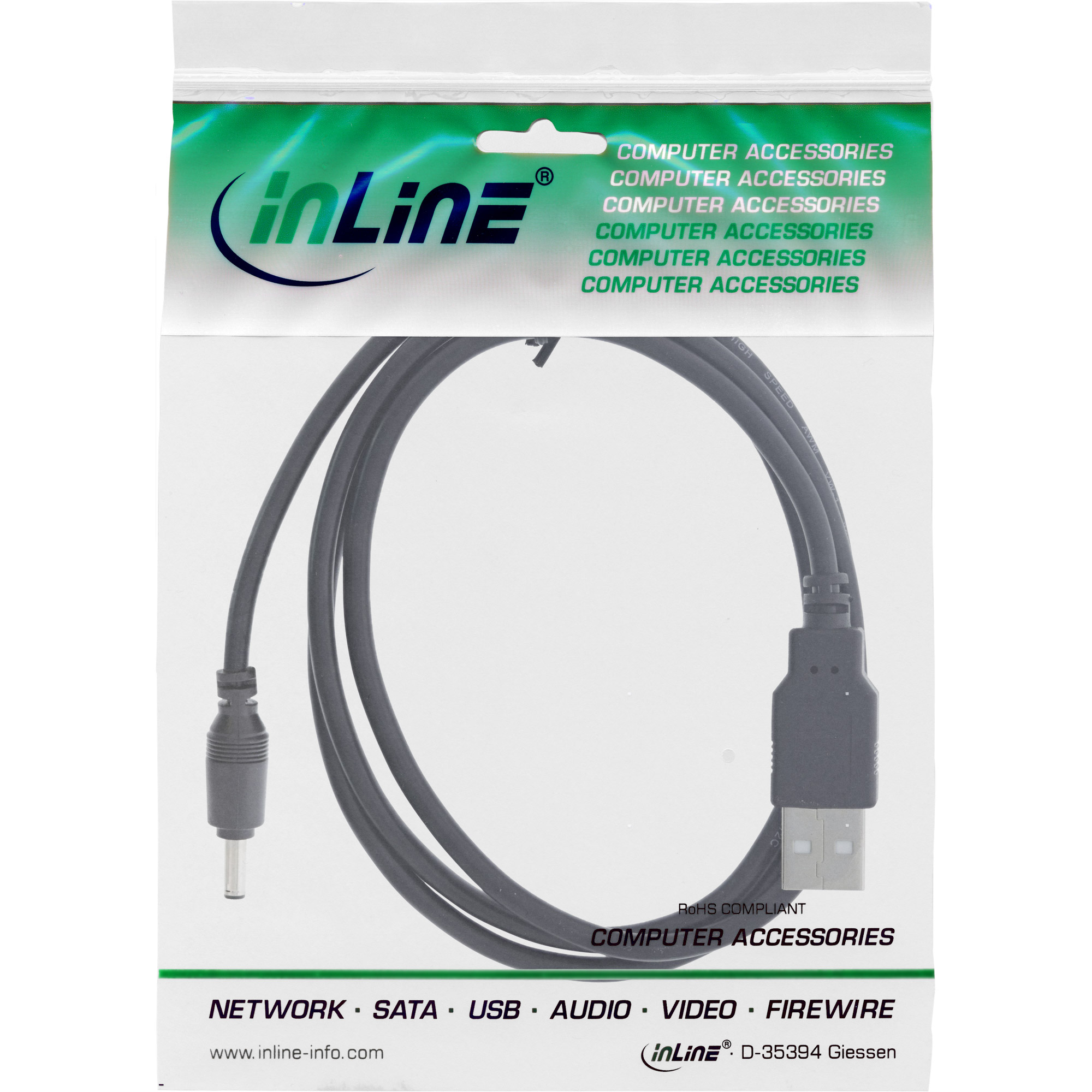 Inline® USB DC Stromadapterkabel, USB A Stecker zu DC 5,5x2,10mm Hohlstecker, sc