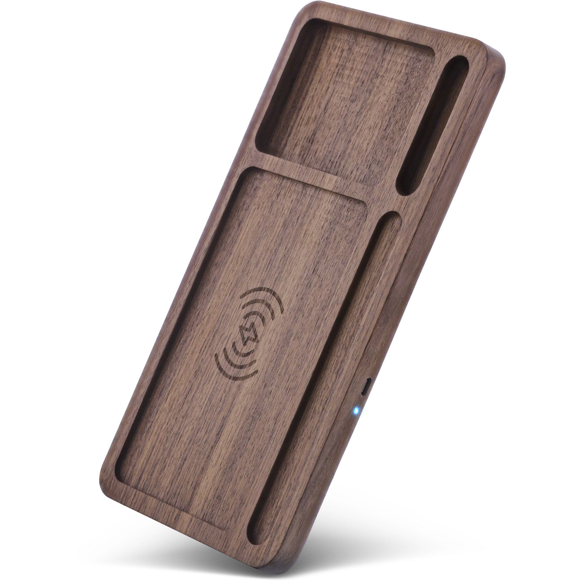 InLine® WoodCharge Organizer mit integrierter Qi-Ladefläche aus Walnuß-Holz