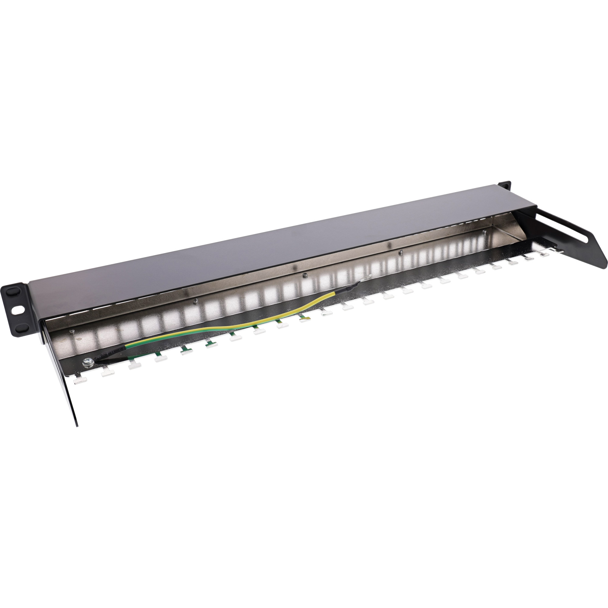 Inline® Patchfeld 24-fach, Keystone Leerblech Patchpanel mit Auszug, 19", 1HE Schwarz