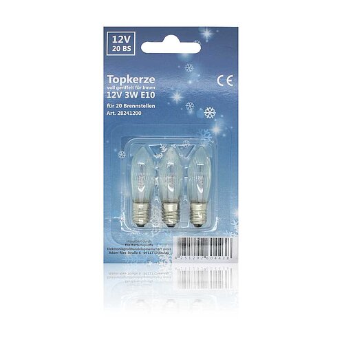Topkerze voll geriffelt 12V 3W E10 3er-Blister
