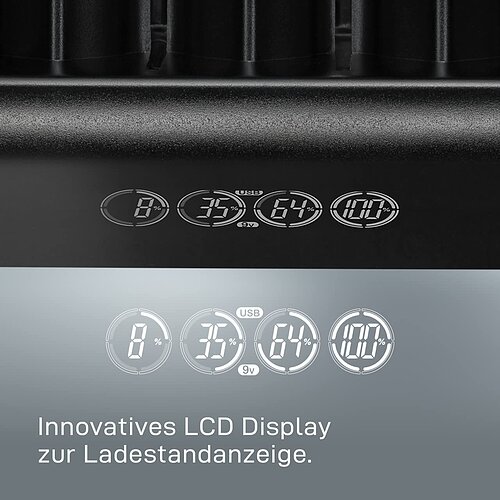 NiMH Akku Universal LCD Ladegerät 0,45A Varta 57688 für AA Mignon AAA Micro Baby C Mono D 9V Block