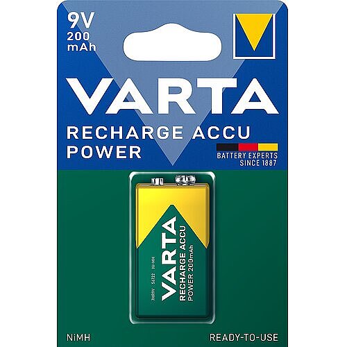 1x Varta NiMH 9V Block 200mAh HR6F22 Power Recharge Akku