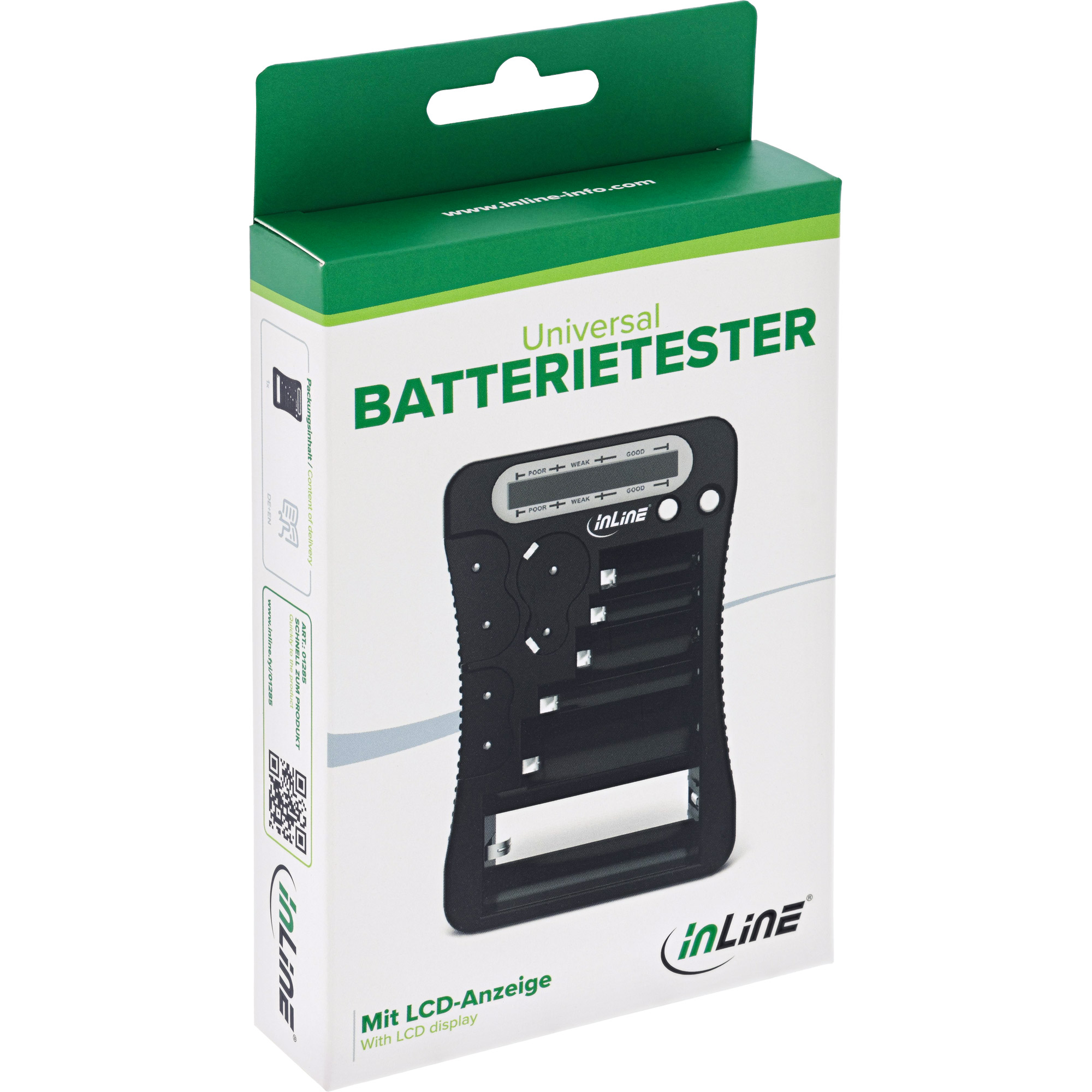 Batterietester mit LCD-Anzeige, für Rund- und Knopfzellen sowie 9V-Block