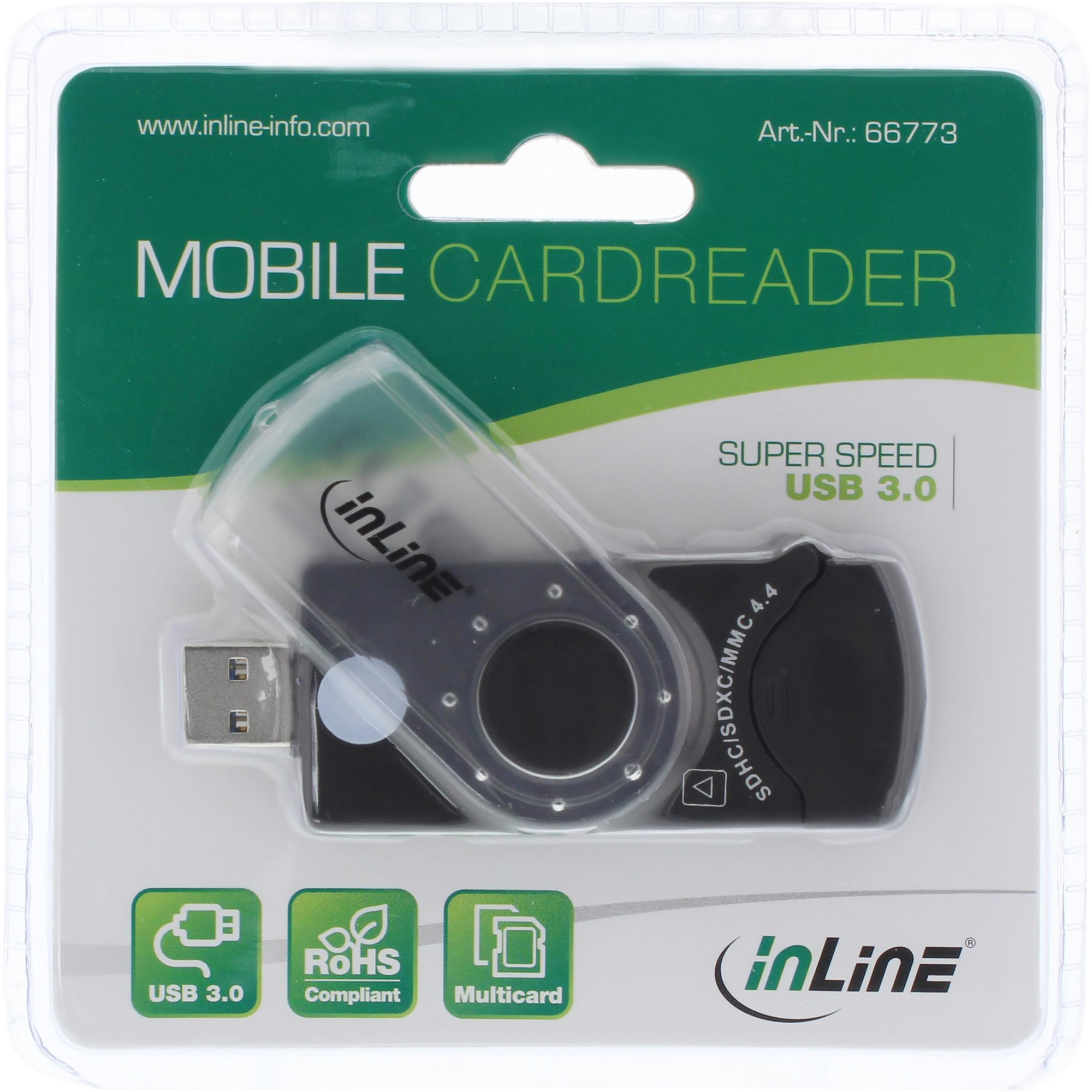 Inline® USB 3.0 Mobile Card Reader mit 2 Laufwerken, für SD, SDHC, SDXC, microSD