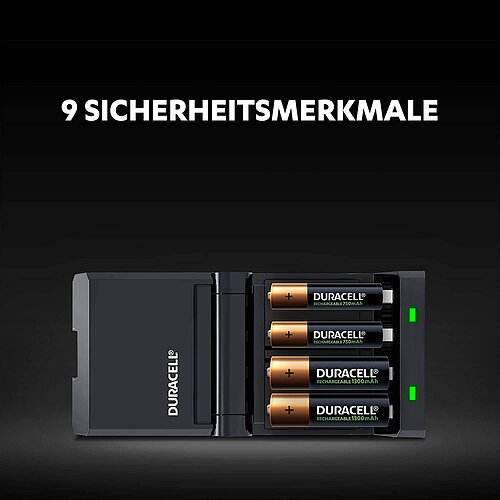 NiMH Akku Ladegerät Duracell CEF 27 für AA Mignon AAA Micro inkl. 2 AA Akkus & 2 AAA Akkus