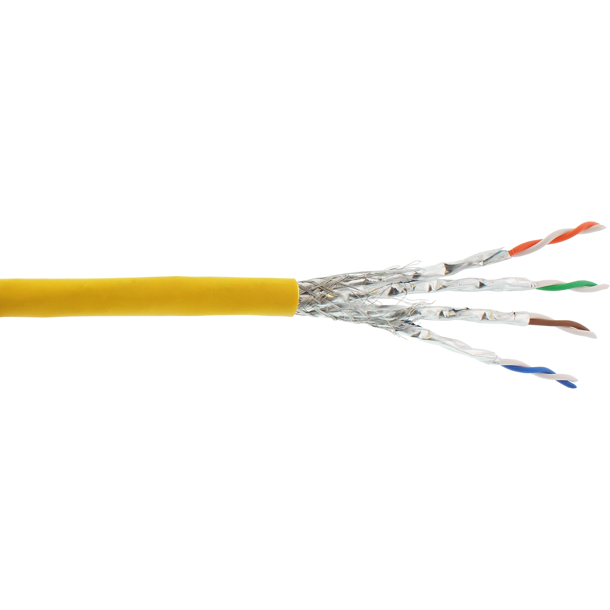 100m - Inline® Patchkab., S/FTP (PiMf), Cat.6A, 500MHz, halogenfrei, Kupfer, gelb