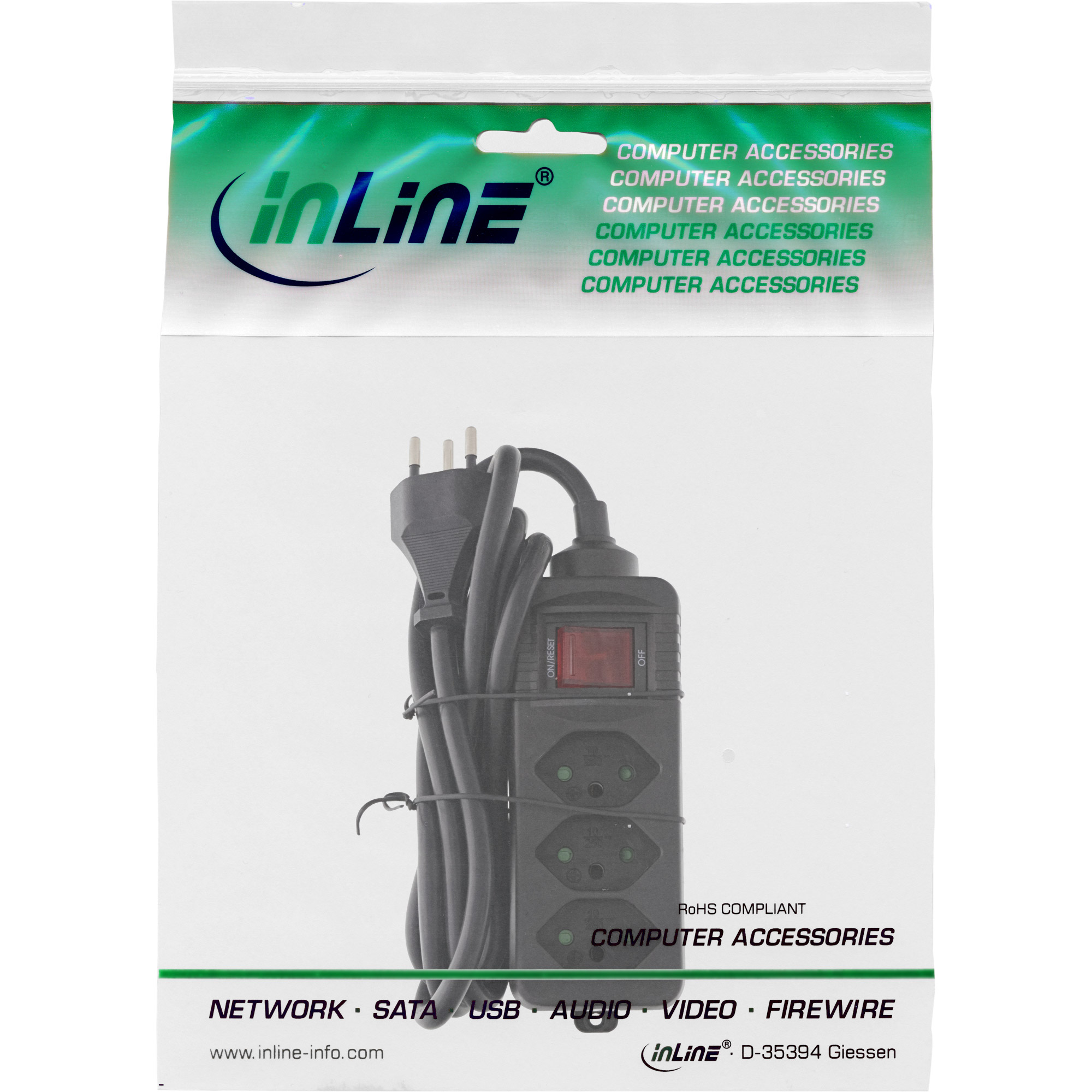 Inline® Steckdosenleiste SCHWEIZ, 3-fach, mit Schalter, 1,5m, schwarz