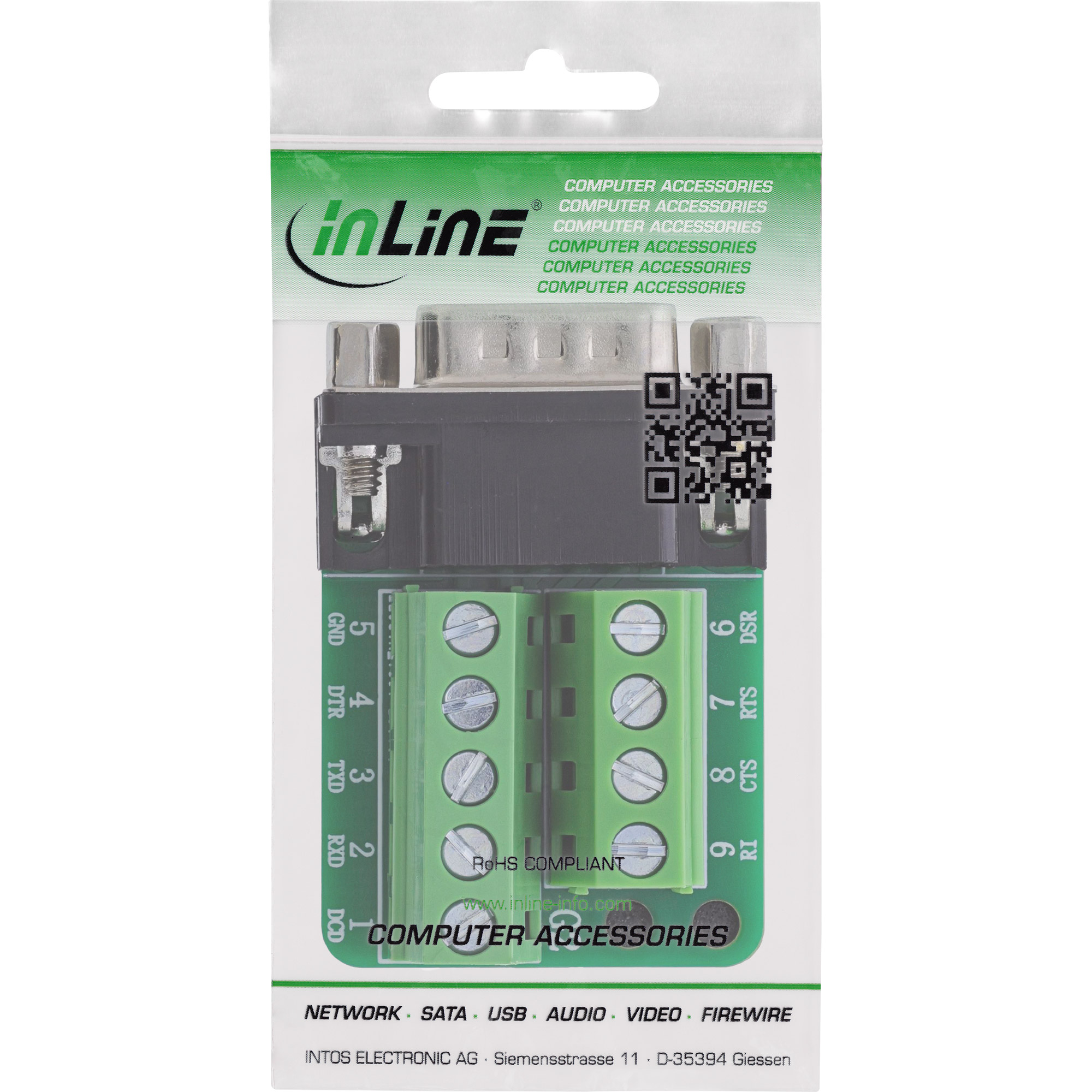 InLine® Terminalblock D-Sub 9 Stecker, 2-reihig, Schraubklemme