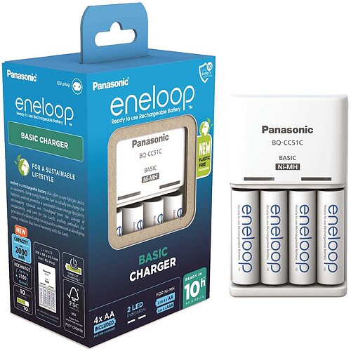 Panasonic eneloop Basic Charger BQ-CC51C inklusive 4x HR-3UTGB / BK-3MCDE