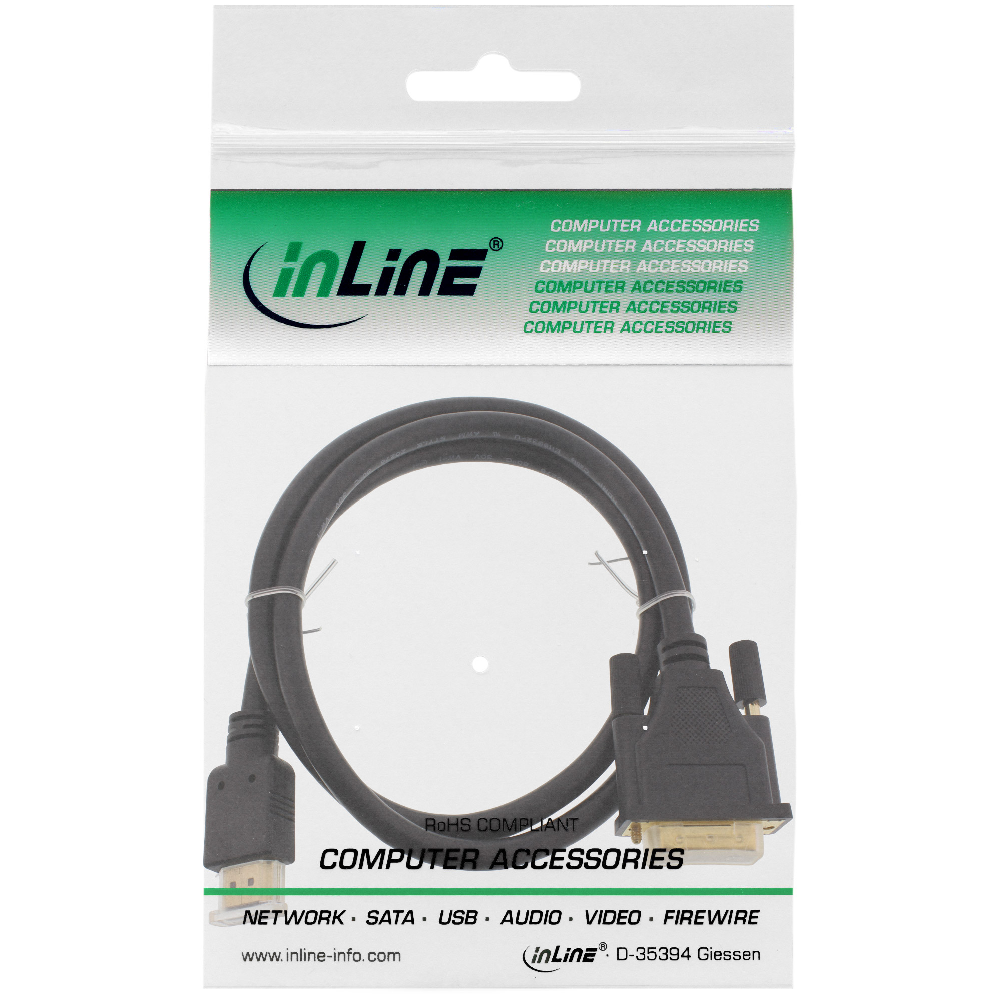 Inline® HDMI-DVI Kabel, vergoldete Kontakte, HDMI ST auf DVI 18+1 ST, 1m