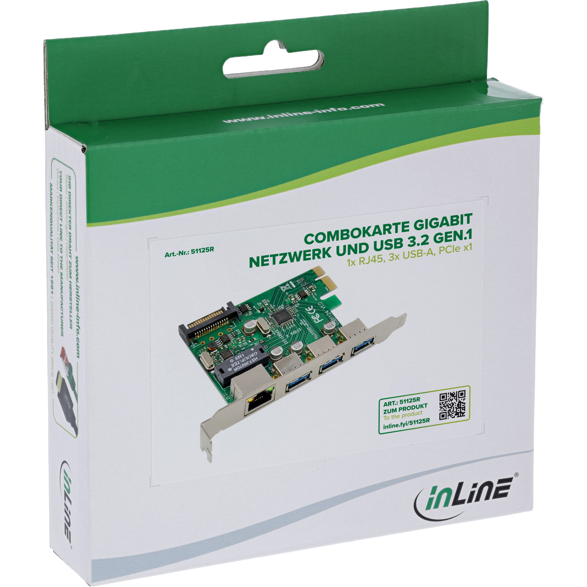 InLine® Combokarte Gigabit Netzwerk und USB 3.2 Gen.1, 1x RJ45, 3x USB-A
