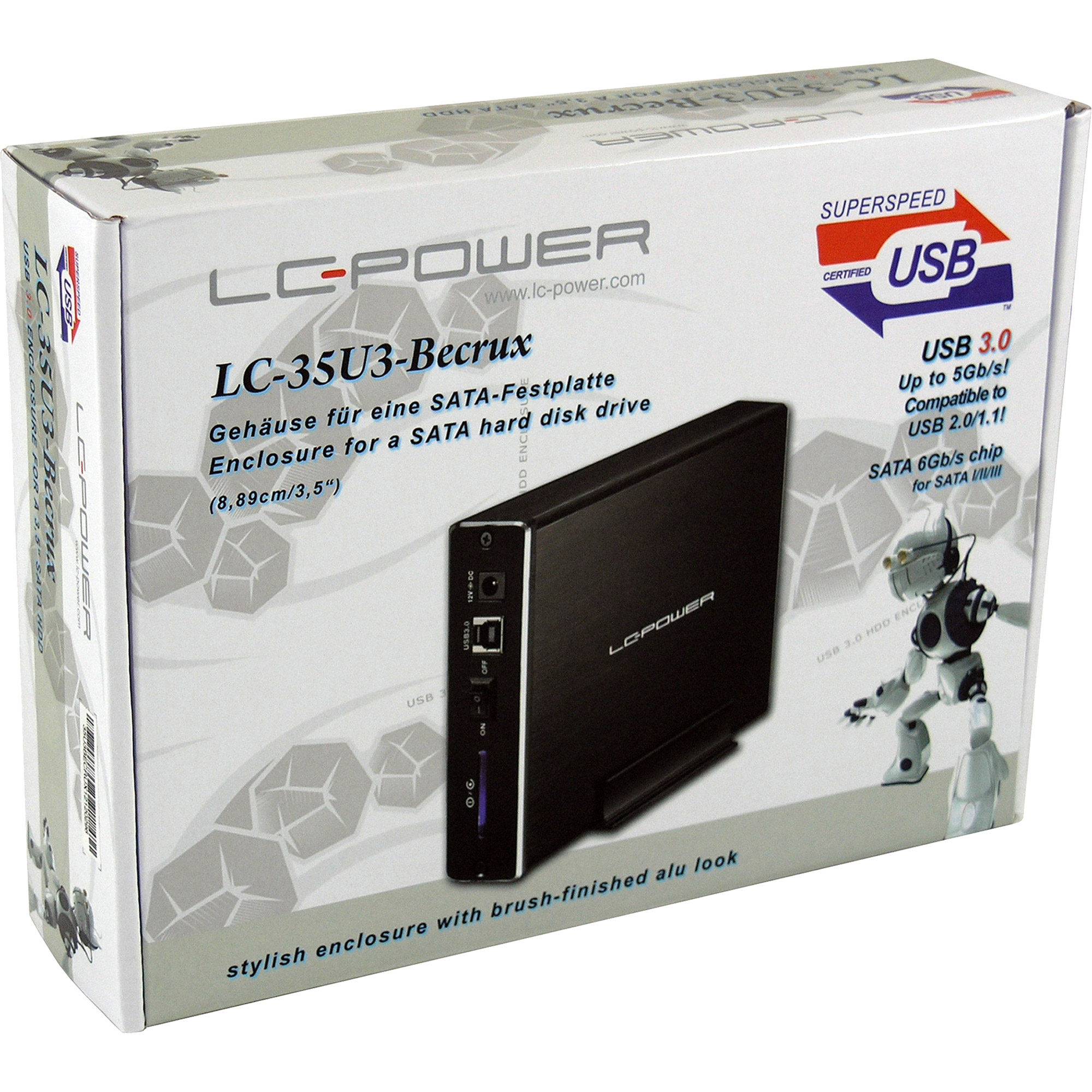 LC-Power LC-35U3-Becrux, externes 3,5"-SATA-gehäuse, USB 3.0, Alu, schwarz LC-Power LC-35U3-Becrux, externes 3,5"-SATA-gehäuse, USB 3.0, Alu, schwarz