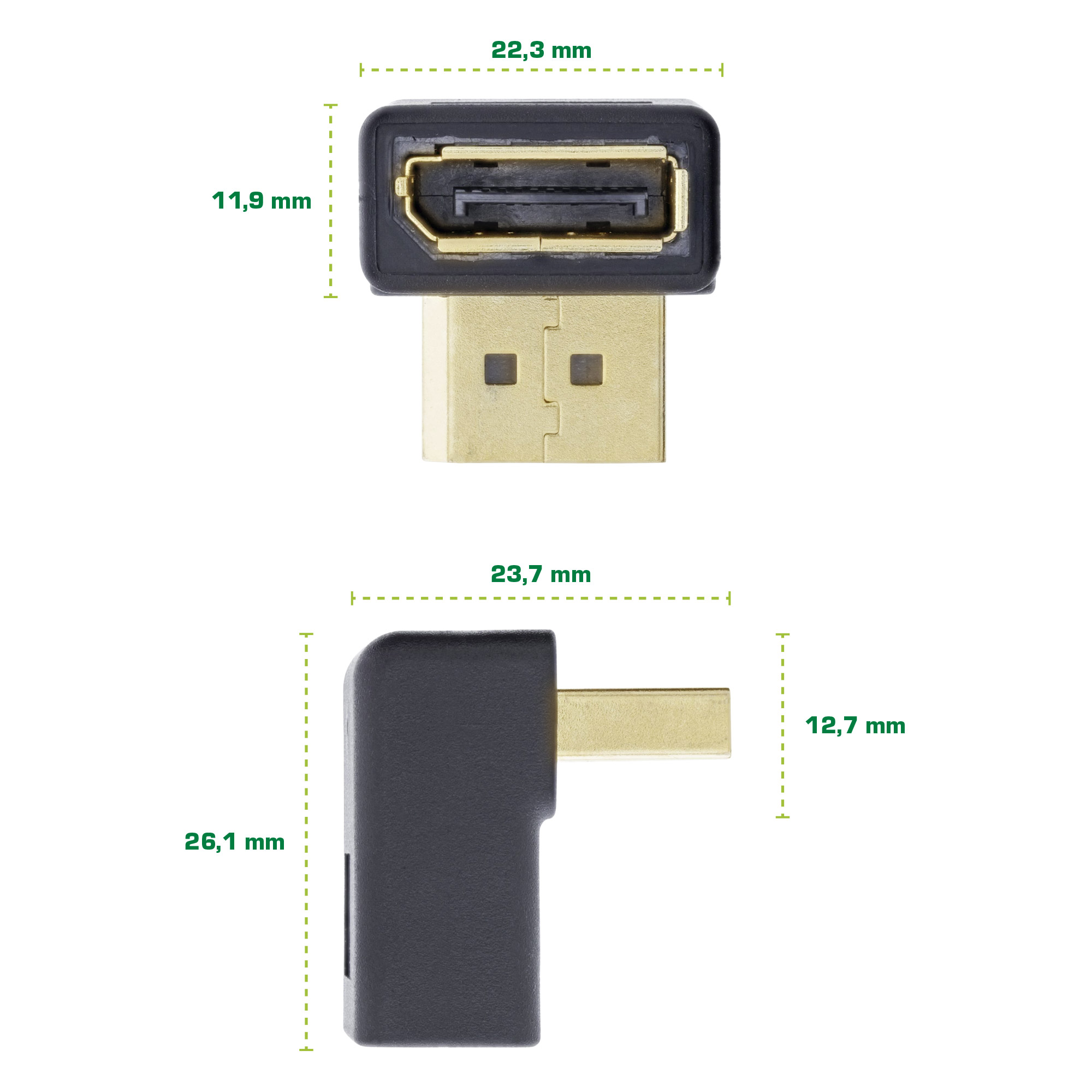 Inline® DisplayPort Adapter, DisplayPort Stecker / Buchse, nach unten gewinkelt