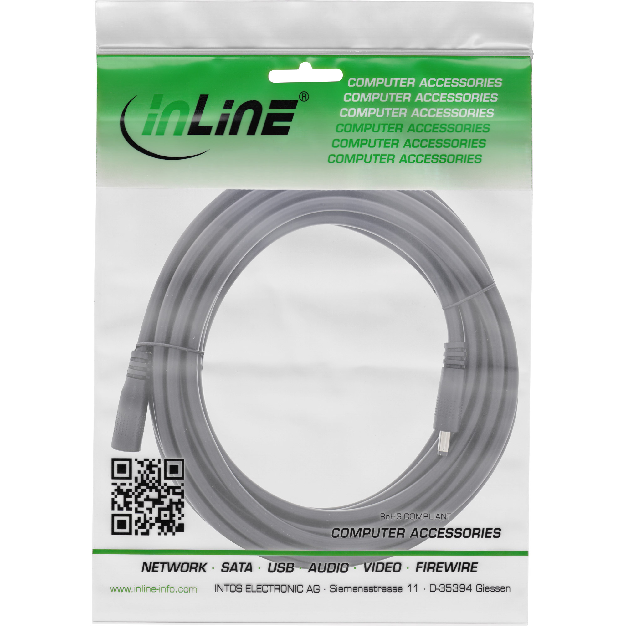 Inline® DC VerLängerungskabel, DC Stecker/Buchse 4,0x1,7mm, AWG 18, schwarz 3m