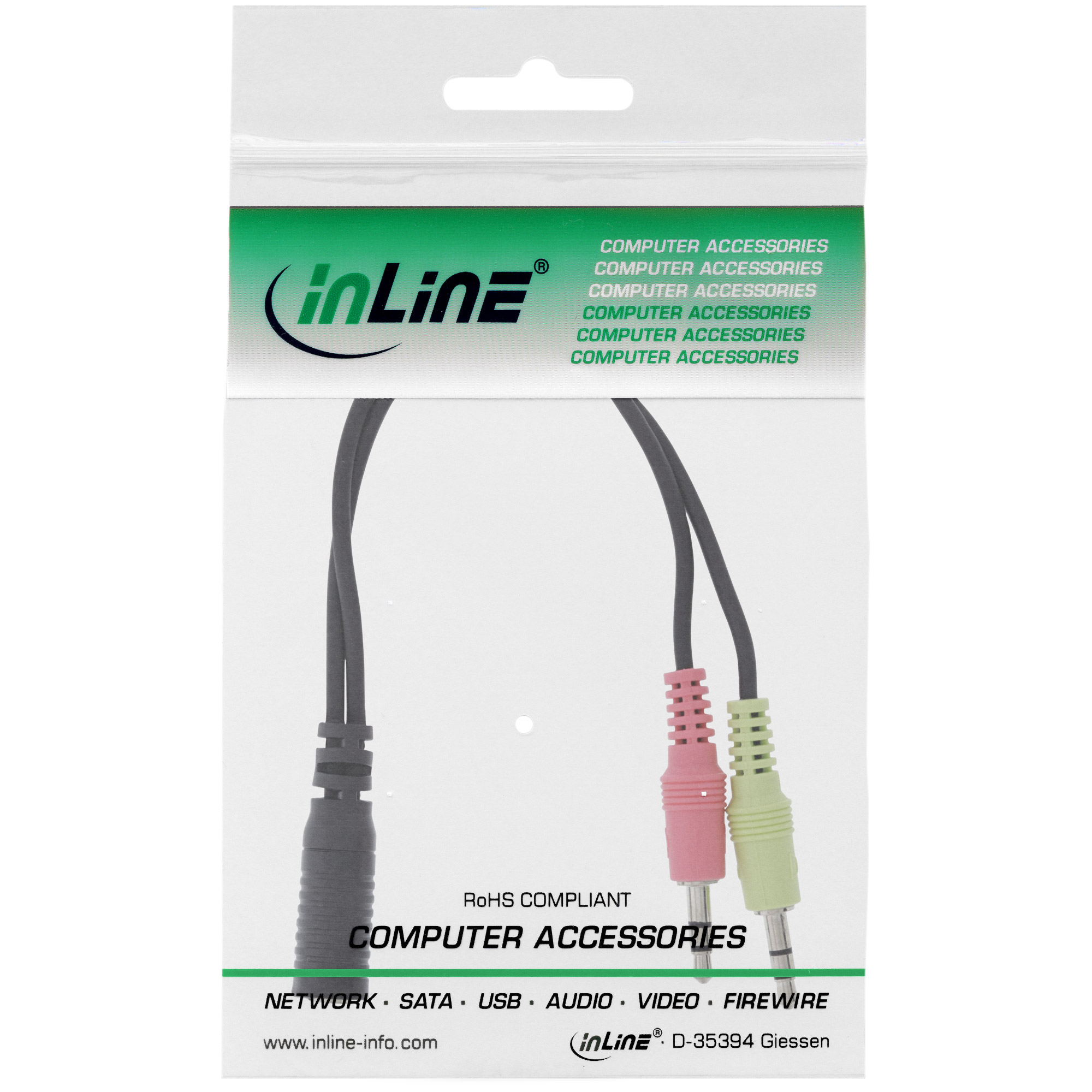 0.15m - Inline® Audio Headset Adapterkabel, 2x 3,5mm Stecker an 3,5mm Buchse CTIA