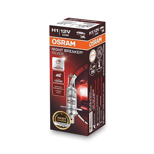 OSRAM H1 - P14,5s 12V 55W NIGHT BREAKER® SILVER +100%
