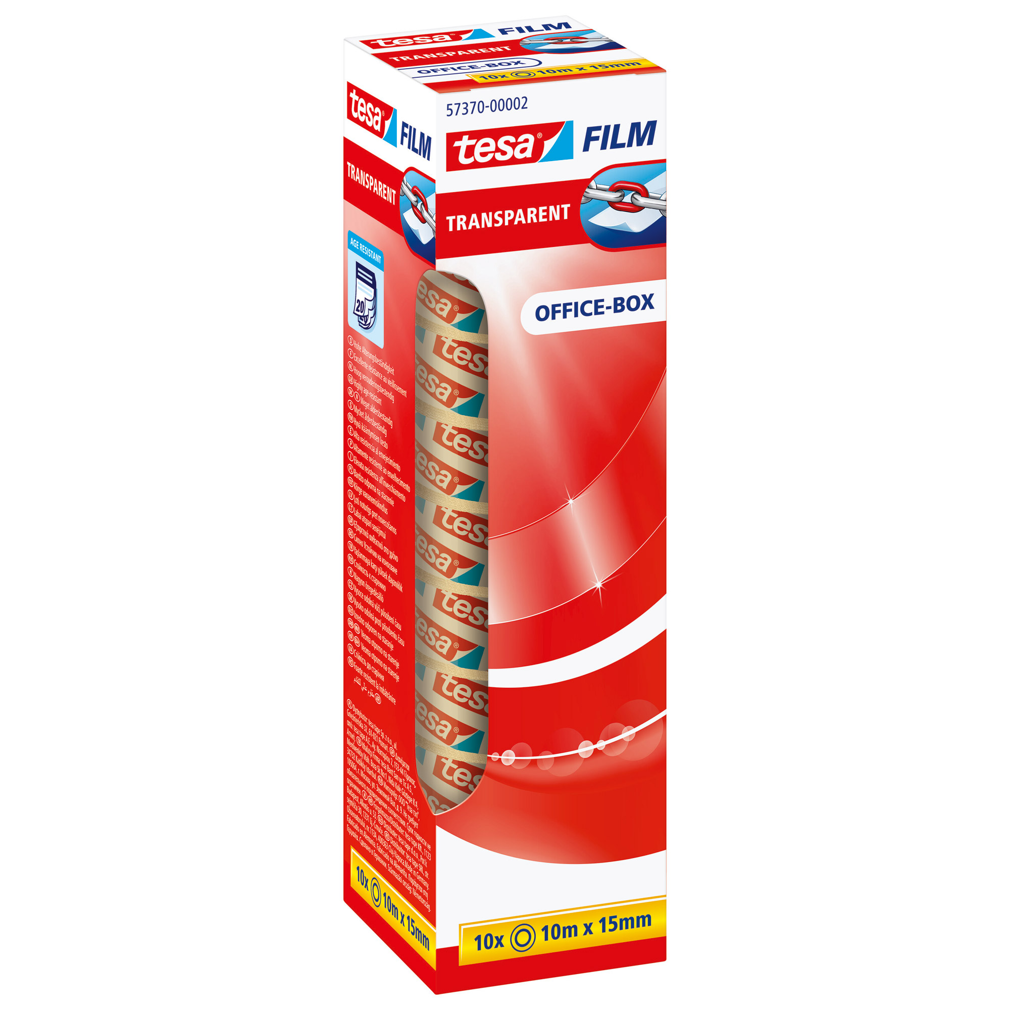 tesafilm® transparent, 10 Rollen, Office Box, 10m x 15mm