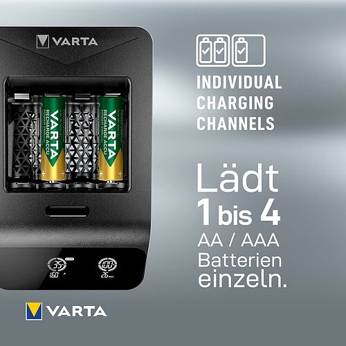 NiMH Akku LCD+ Smart Ladegerät 1,6A Varta 57684 für AA Mignon AAA Micro USB