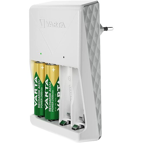 NiMH Akku Plug Ladegerät 0,385A Varta 57657 für AA Mignon AAA Micro inkl. 4 Akkus