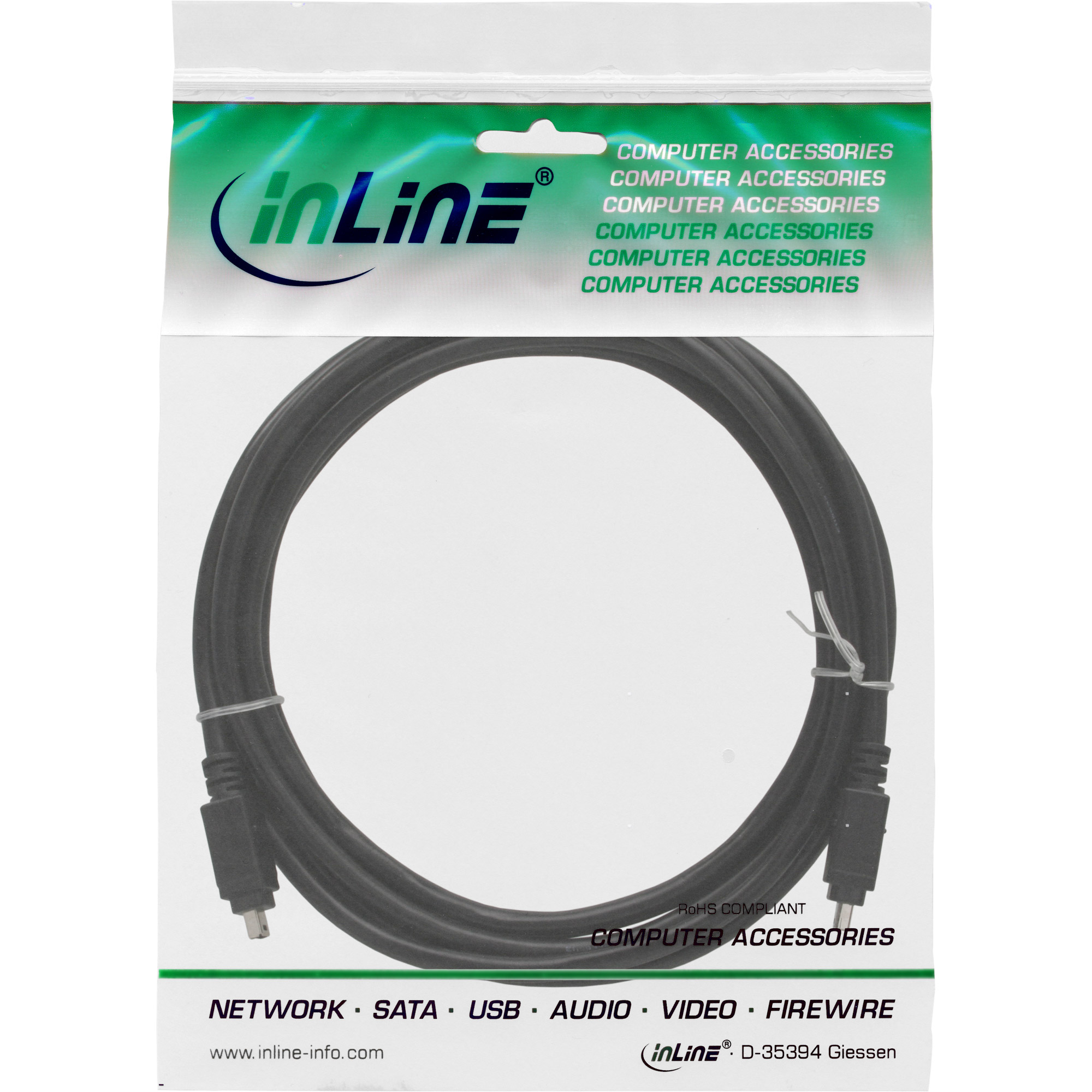 Inline® FireWire Kabel, IEEE1394 4pol Stecker / Stecker, schwarz, 3m Inline® FireWire Kabel, IEEE1394 4pol Stecker / Stecker, schwarz, 3m