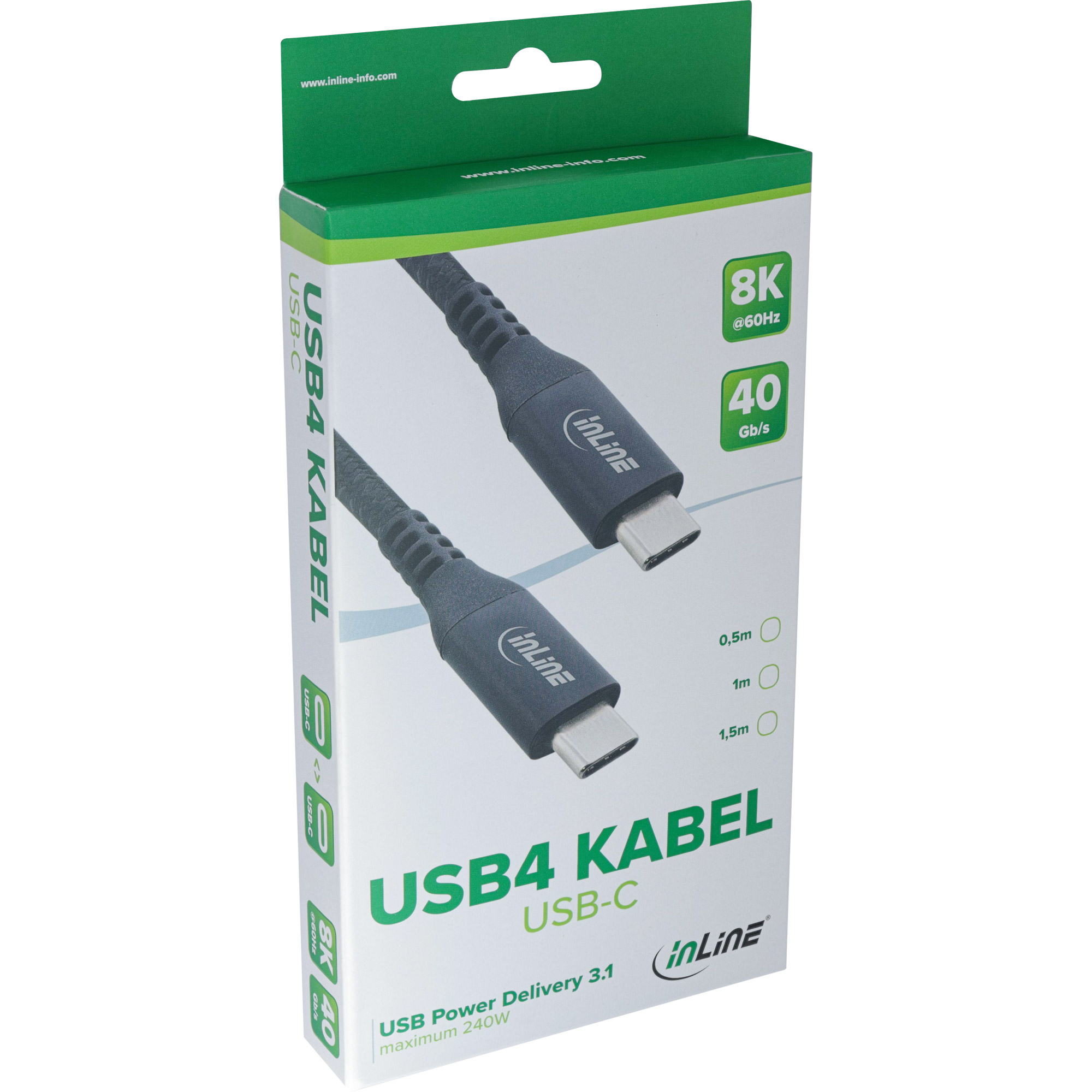 Inline® USB4 Kabel, USB-C Stecker/Stecker, 8K60Hz, schwarz, 0,5m