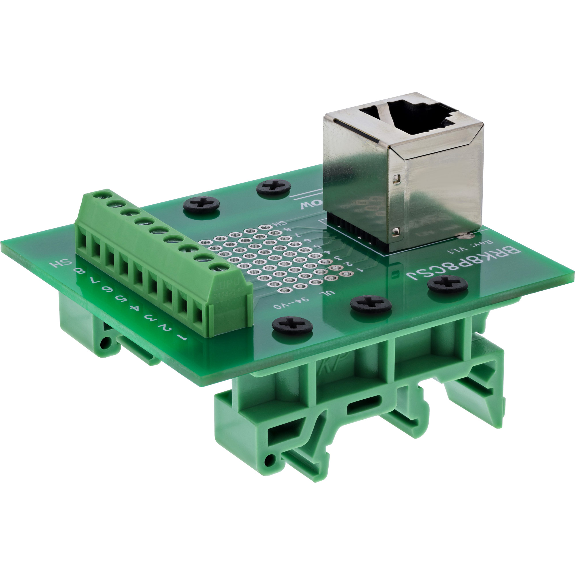 InLine® Terminalblock, RJ45 Buchse, gewinkelt oben, für Hutschiene