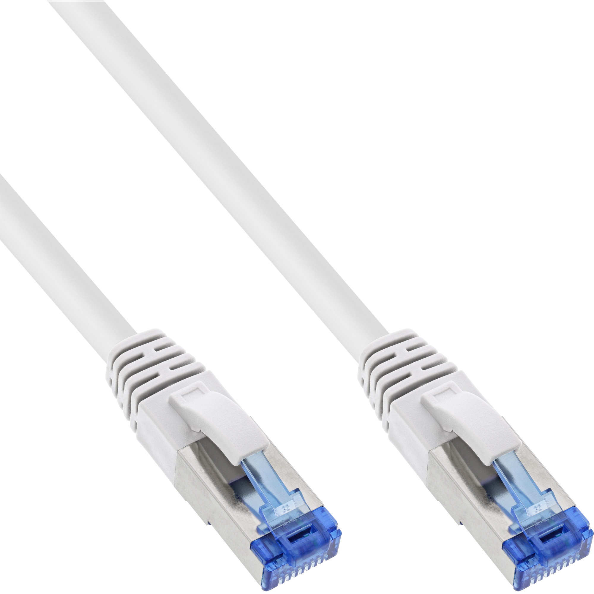 25er Bulk-Pack Inline® Patchkabel, S/FTP (PiMf), Cat.6A, halogenfrei, weiß 3m