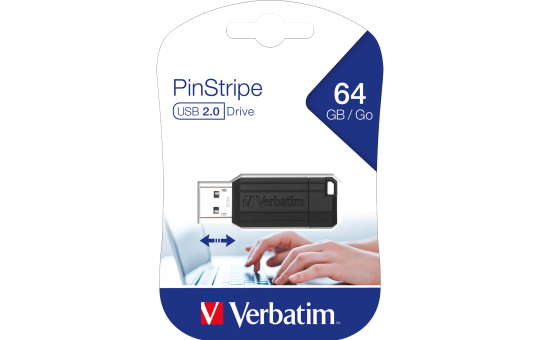 USB 2.0 Stick Verbatim, 64GB Speicher, PinStripe, Schiebemechanismus